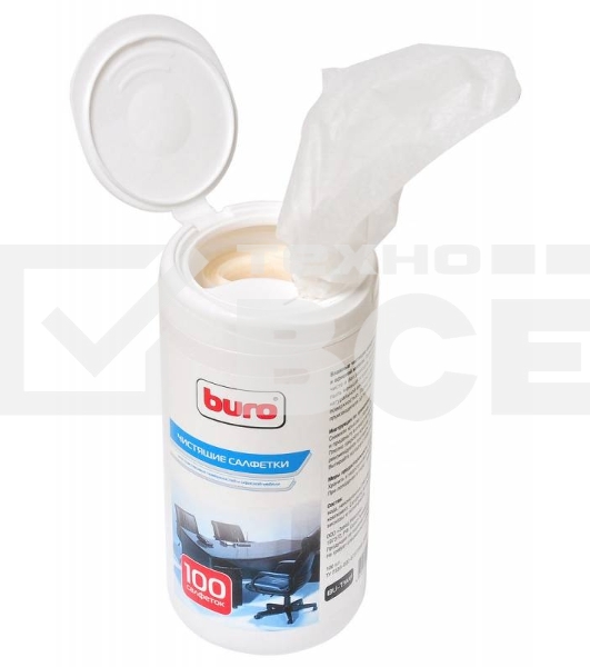 Салфетки Buro BU-Tsurl, 100 шт. для пластиковых поверхностей и офисной мебели туба 100шт влажных