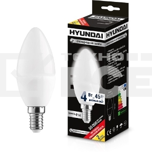 Лампа светодиодная HYUNDAI LED02-C35-4W-4.5K-E14 (белый свет) cерия Candle (уп-ка 20/100шт)