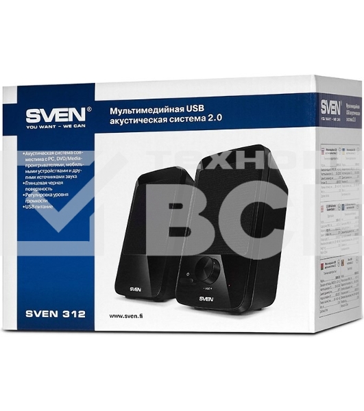 Колонки SVEN 312, черный {2.0, 100 – 20 000 Гц, 4Вт}