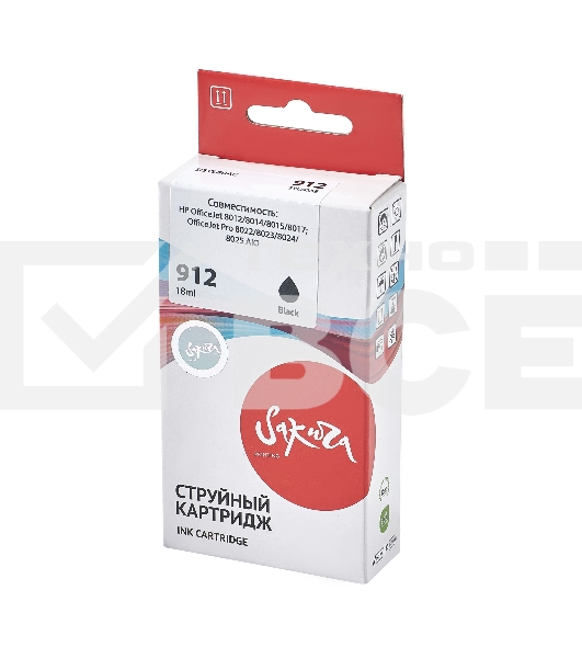 Струйный картридж Sakura 3YL80AE (№912 Black) для HP, черный, 18 мл., 300 к.