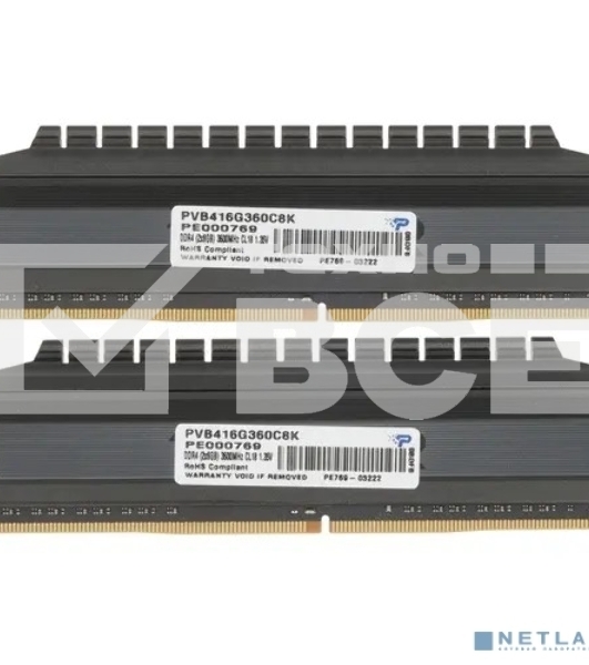 Оперативная память Patriot Viper 4 Blackout, DDR4, 16GB (2x8 GB), 3600 MHz, CL18, радиатор, чёрный