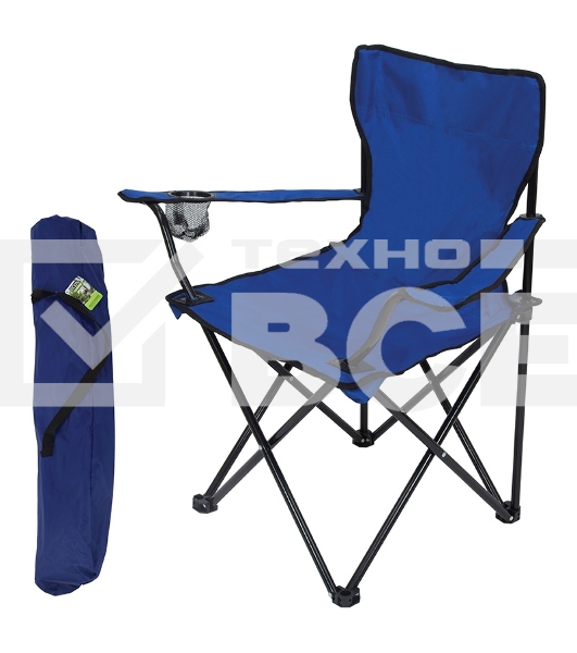 Кресло складное DW-2009H с подлокотниками/подстаканниками (синее) Ecos