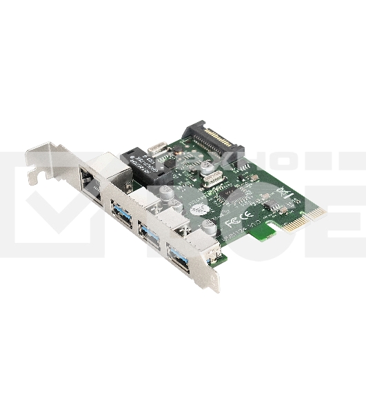 Контроллер сетевой ExeGate EXE-361 PCI-E 2.0, 3*USB3.0 ext + LAN UTP 1000Mbps, раз.доп.пит.OEM)