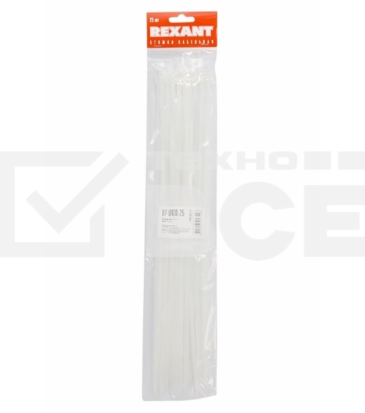 Хомут-стяжкa нeйлонoвая Rexant 400x4,8 мм, белая, упаковка 25 шт.