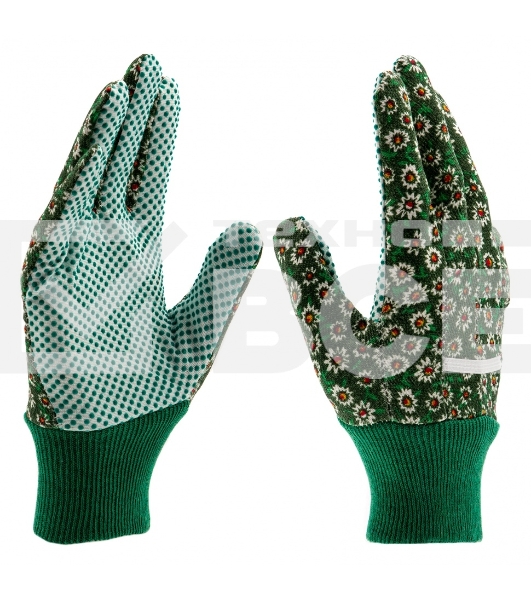 Перчатки садовые х/б ткань с ПВХ точкой, манжет, M Palisad