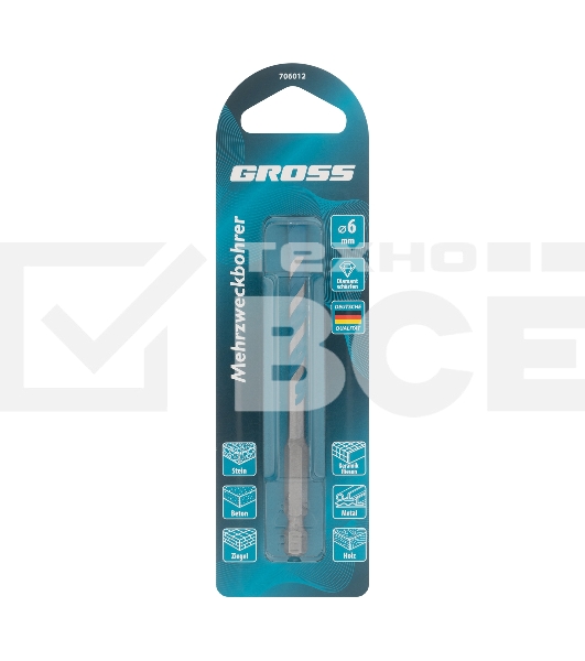 Сверло универсальное, Multipurpose PRO, 6-гр. хвостовик, 6мм Gross