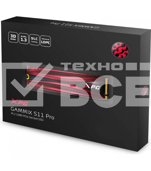 Накопитель SSD ADATA XPG GAMMIX S11 Pro, 256Gb, PCIe 3.0 x4, M.2 2280, NVMe, R/W 3500/1200, с радиатором