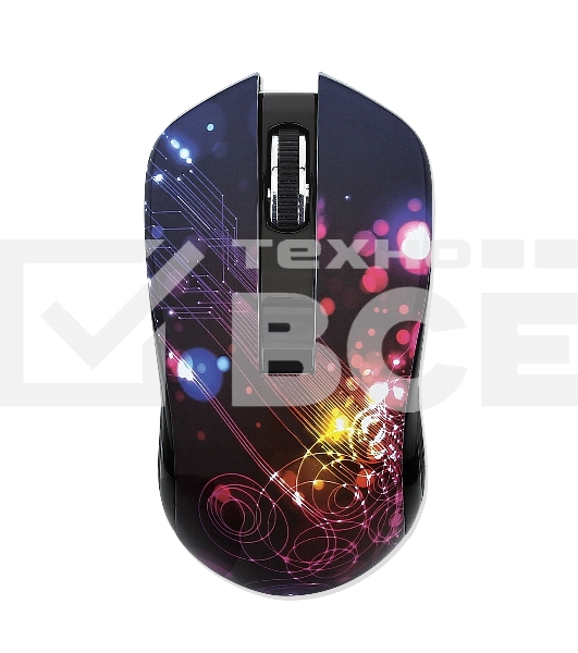 Мышь беспроводная Qumo Fractal M25 черный, 1600 dpi, радиоканал, USB, кнопки - 4