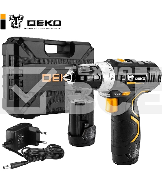 Дрель-шуруповерт Deko GCD12DU3 SET 3, 12 В, 1.5 Ач, аккумуляторная
