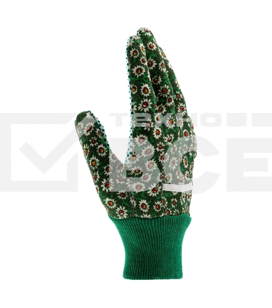 Перчатки садовые х/б ткань с ПВХ точкой, манжет, M Palisad