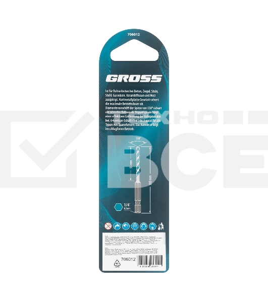 Сверло универсальное, Multipurpose PRO, 6-гр. хвостовик, 6мм Gross
