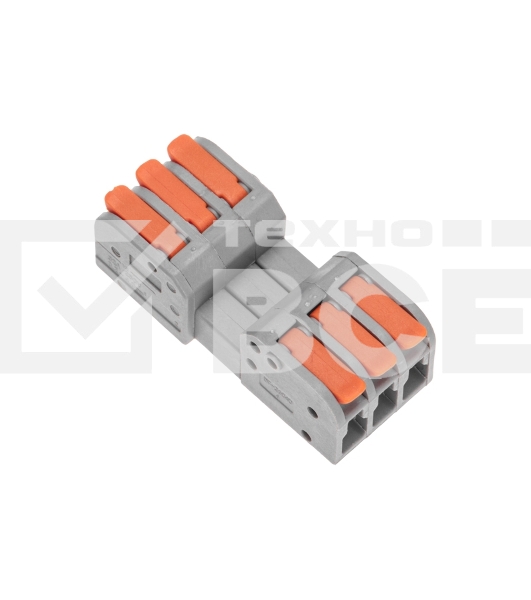 Клемма Rexant СМК 222-423R проходная разъемная 3 полюса серый 0,2-2,5/4 мм² (блистер 5 шт/уп)