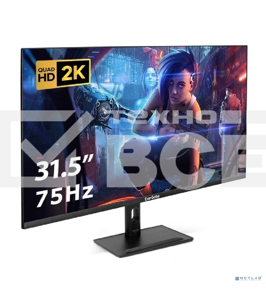 Монитор 31.5' ExeGate SmartView ES3207TA IPS 2560x1440, 75 Гц, 1 мс, 16:9, 300 кд/м², HDMI 2.0, DP, 3.5 Jack, динамики (2x3 Вт), HDR10, FreeSync, черный