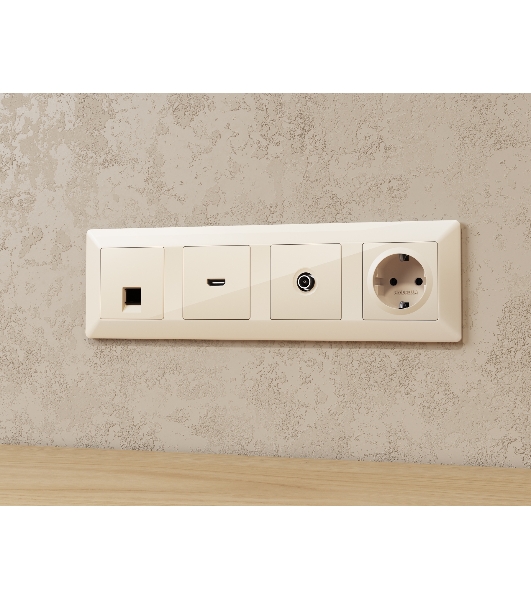 Комплект механизма компьютерной розетки ALFA Бежевый глянец RJ-45(8P8C) CAT6 с шторкой QUANT (AP3120, VM188) MA312010