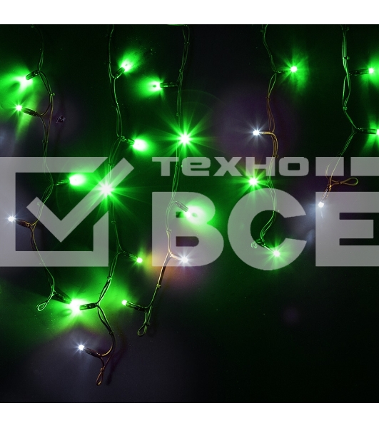 Гирлянда Айсикл (бахрома) светодиодный, 4,0 х 0,6 м, с эффектом мерцания, черный провод 'КАУЧУК', 230 В, диоды зеленые, 128 LED Neon-night
