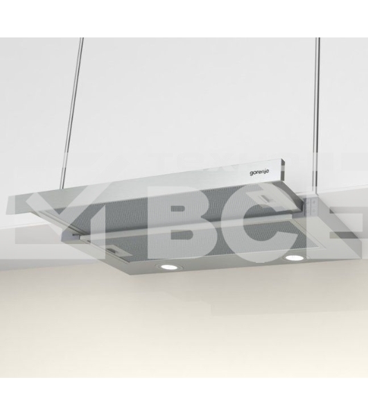 Встраиваемая вытяжка Gorenje TH62E4X, ширина 60 см, механическое управление, отвод и рециркуляция, 450 м3/ч, нержавеющая сталь
