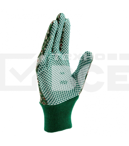 Перчатки садовые х/б ткань с ПВХ точкой, манжет, M Palisad