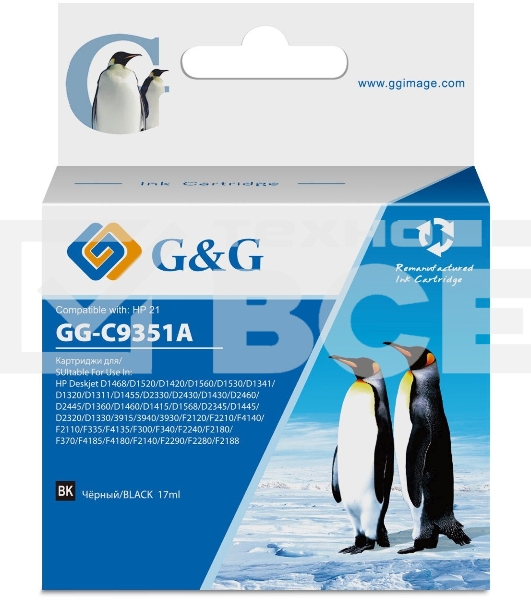 Картридж струйный G&G GG-C9351A черный (17мл) для HP DJ 3920/3940/D1360/D1460/D1470/D1560/D2330/D2360/D2430/D2460/F370/F375/F380/F2180/F2187/F2224/F2280/F2290/F4140/F4172/F4180/F4190