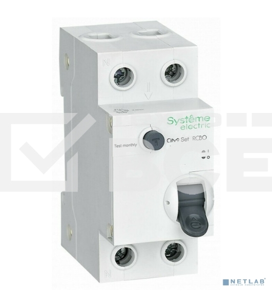 Выключатель автоматический дифференциального тока 2п (1P+N) C 10А 30мА тип AC 4.5кА City9 Set 230В SE C9D34610