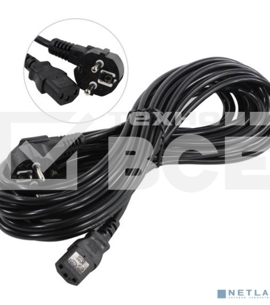 Кабель питания ExeGate Power PC-10P (Евровилка угловая Schuko->С13) VDE-250V-3*0.75-CU, 10A, 10м