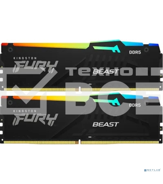 Оперативная память Kingston Fury Beast, DDR5, 64GB (2x32GB), 6000MHz, CL36, с радиаторами, RGB, черный