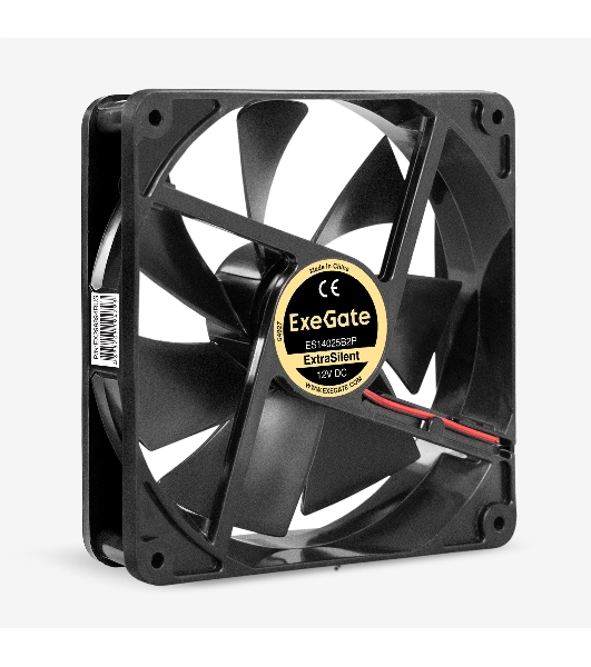 Вентилятор 12В DC ExeGate ExtraSilent ES14025B2P (140x140x25 мм, 2-Ball (двойной шарикоподшипник), 2pin, 1000RPM, 19dBA)