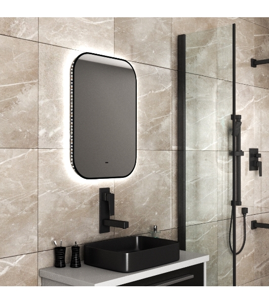 Зеркало Bau Black Rand 50х70, с LED фоновой подсветкой, бесконтактным сенсором, черной окантовкой