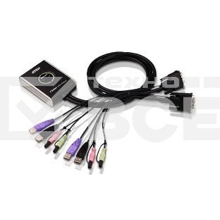 Переключатель KVM ATEN (CS682-AT) KVM+Audio, 1 user USB+DVI-D => 2 cpu USB+DVI-D, со встр.шнурами USB+Audio 2x1.2м., 1920x1200, настол., исп.стандарт.