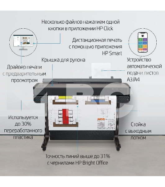 Плоттер струйный HP Designjet T650 (5HB10A), A0, 36