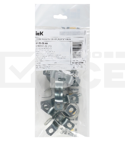 Скоба IEK CMAT11-25-010 двухлапковый 25мм оцинкованная сталь белый (упак.:10шт)