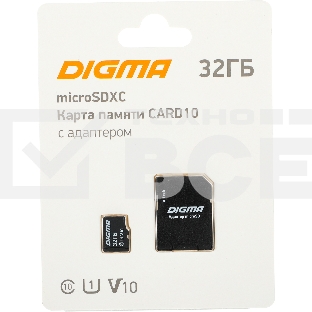 Флеш карта microSDXC 32Gb Class10 Digma CARD10 + adapter