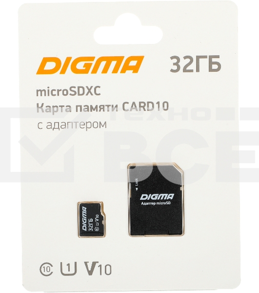 Флеш карта microSDXC 32Gb Class10 Digma CARD10 + adapter