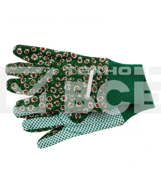 Перчатки садовые х/б ткань с ПВХ точкой, манжет, M Palisad