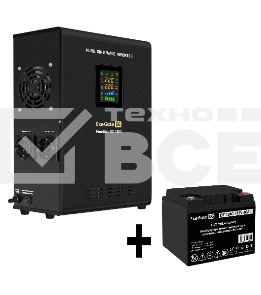 Комплект Источник бесперебойного питания EX295997RUS + батарея 40Aч EX282976RUS 1шт (инвертор, синус, для котла, настенный) ExeGate FineSine SX-1000.LCD.AVR.2SH <1000VA/600W, чистая синусоида, цветной LCD-дисплей, AVR, 2*Schuko, линейно-интерактивный, кре