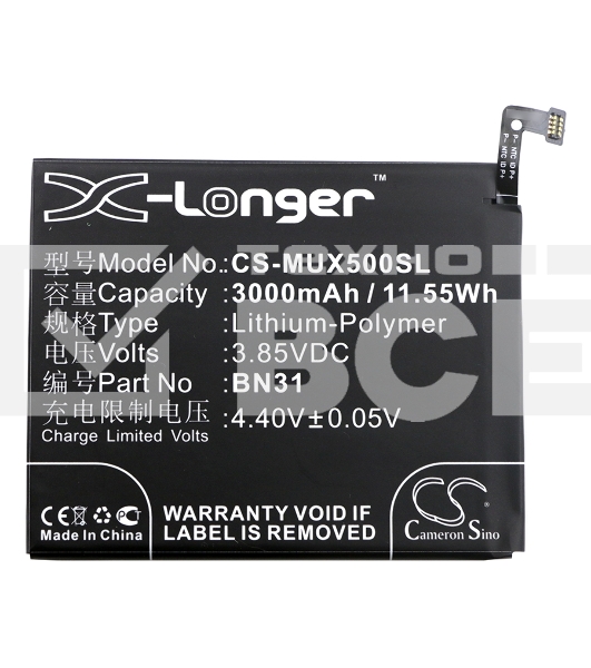 Аккумулятор CameronSinoCS-MUX500SL BN31 для Xiaomi 5X, MDE63.85V / 3000mAh / 11.55Wh