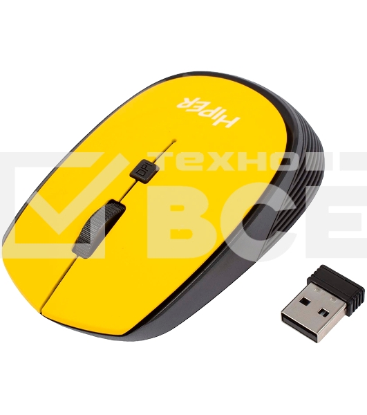 Мышь беспроводная HIPER HOMW-085 желтый, 1600 dpi, радиоканал, USB, кнопки - 4