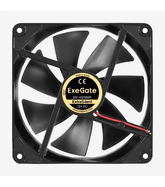 Вентилятор 12В DC ExeGate ExtraSilent ES14025B2P (140x140x25 мм, 2-Ball (двойной шарикоподшипник), 2pin, 1000RPM, 19dBA)