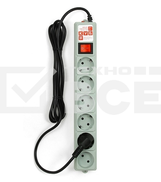 Фильтр-удлинитель Power Cube 3,0 м 6 розеток (серый) 10А/2,2кВт