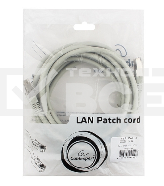 Патч-корд FTP Cablexpert кат.6, 5м, литой, многожильный (серый)