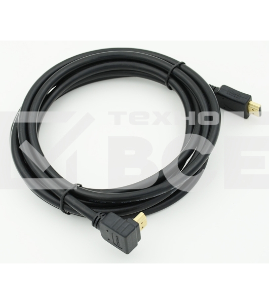 Кабель HDMI 3м, 19pin to 19pin, 1 угловой разъем, черный