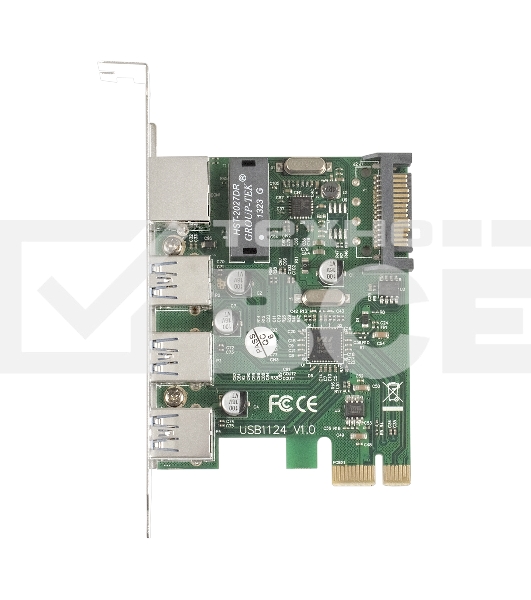 Контроллер сетевой ExeGate EXE-361 PCI-E 2.0, 3*USB3.0 ext + LAN UTP 1000Mbps, раз.доп.пит.OEM)