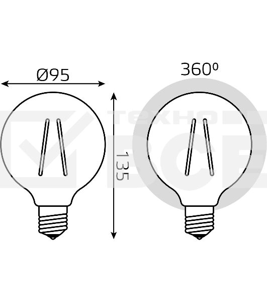 Лампа светодиодная Filament G95 6W 550lm 2400К Е27 golden LED