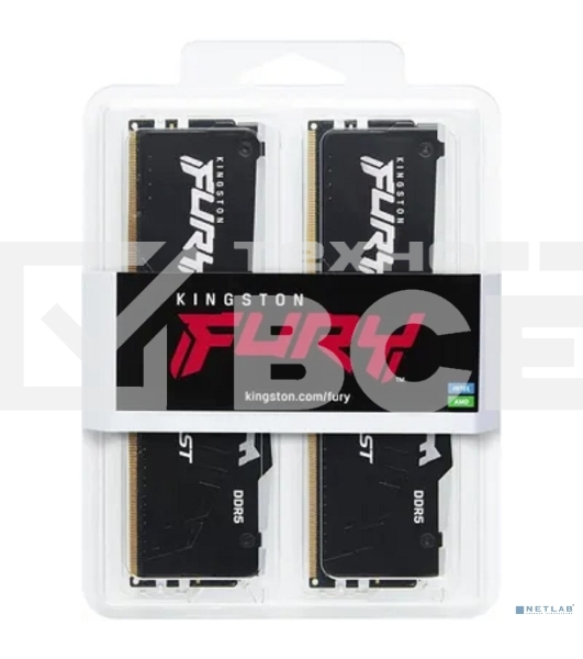 Оперативная память Kingston Fury Beast, DDR5, 64GB (2x32GB), 6000MHz, CL36, с радиаторами, RGB, черный