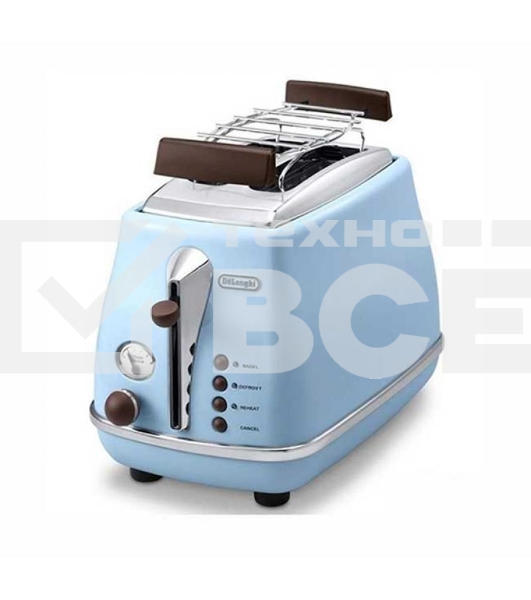 Тостер DeLonghi CTOV 2103.AZ, 900Вт, на 2 тоста, разморозка, обжаривание, решетка для подогрева, поддон, голубой