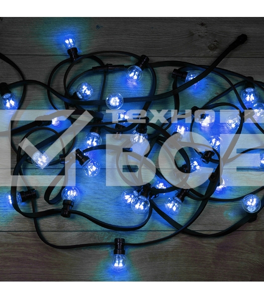 Гирлянда LED Galaxy Bulb String 10м, черный КАУЧУК, 30 ламп*6 LED СИНИЕ, влагостойкая IP65