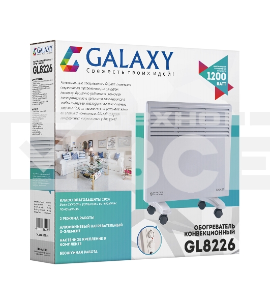 Конвектор Galaxy GL 8226 белый, 1200 Вт, 12 м2, термостат