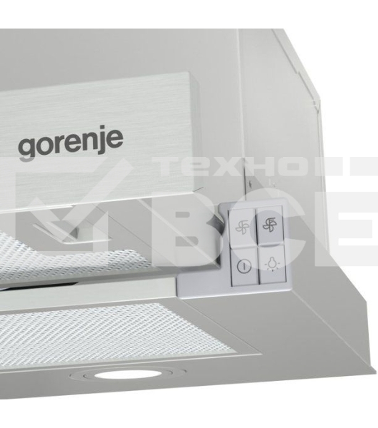 Встраиваемая вытяжка Gorenje TH62E4X, ширина 60 см, механическое управление, отвод и рециркуляция, 450 м3/ч, нержавеющая сталь