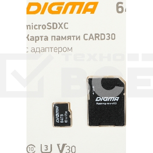 Флеш карта microSDXC 64Gb Class10 Digma CARD30 + adapter