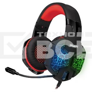 Игровые наушники с микрофоном SVEN AP-U988MV, черный-красный (USB, LED, 7.1)