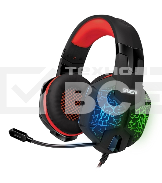 Игровые наушники с микрофоном SVEN AP-U988MV, черный-красный (USB, LED, 7.1)